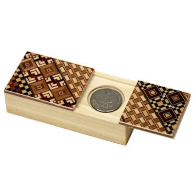 YOSEGI YokohamaUSA Hand Craft Magic Coin Wooden Puzzle Trick Box/Made in Japan
