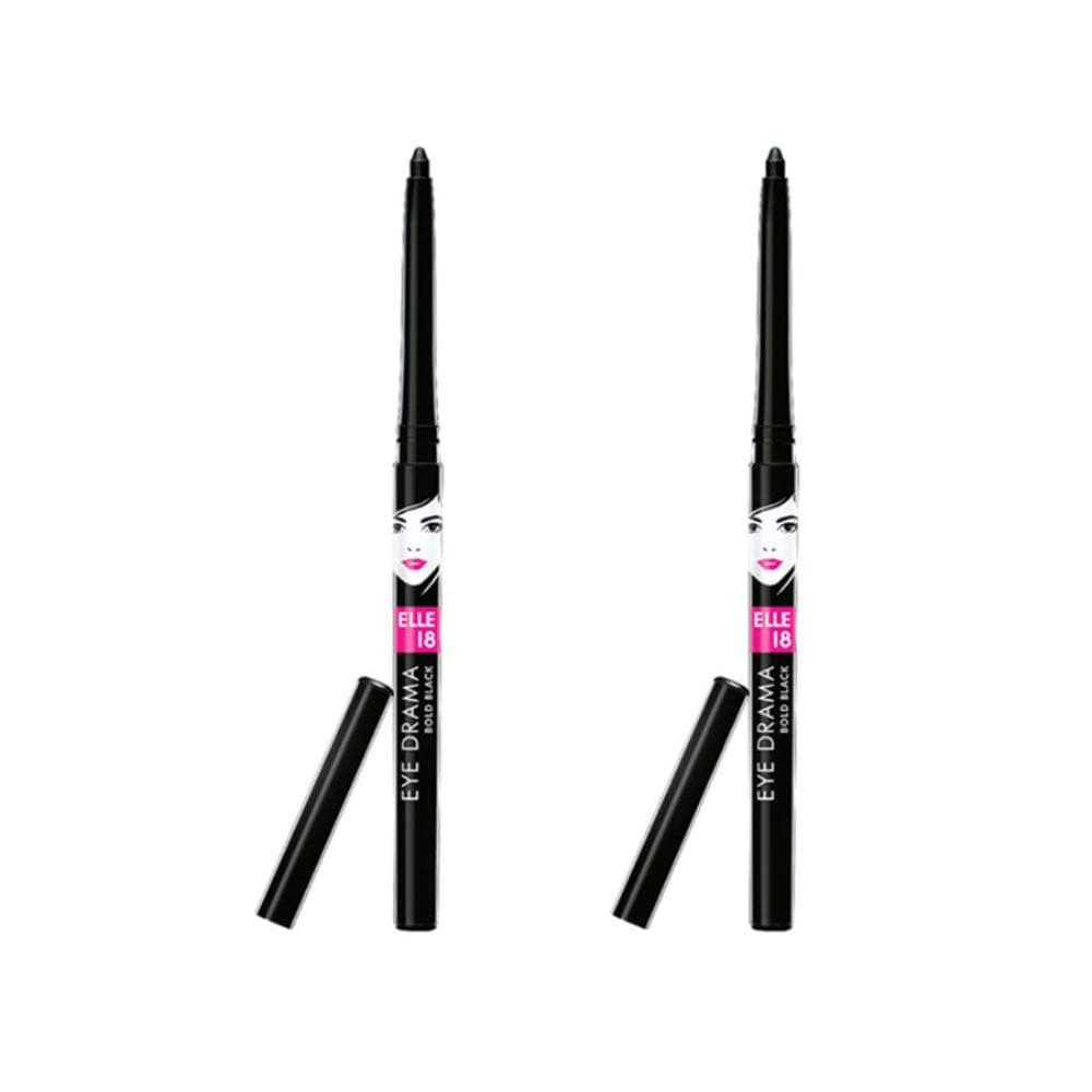 Elle 18 Kajal Pencil Love Combo - Black (Pack Of 2) Matte Finish