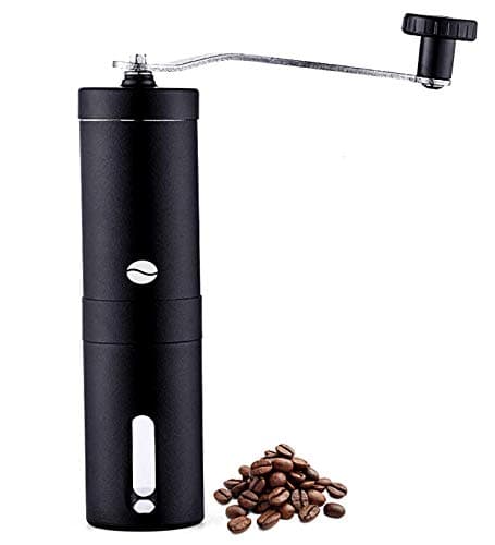 Manual Coffee Grinder in Black Stainless Steel, Conical Burr Mill