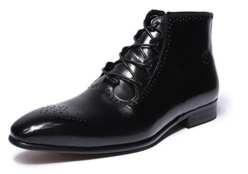 Mens Genuine Leather Boots Chelsea Classic Brogue Lace-Up Zip Ankle Formal Dress Boots for Men