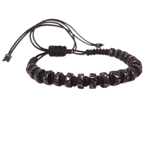 Regeek Strand Bracelets - 2019 Anil arjandas Brand Men Bracelet,Rose Gold & Micro Pave Black Cubic Zirconia Beads Braided Homme Macrame Bracelet for Women - (Metal Color: Black Gun Plated)