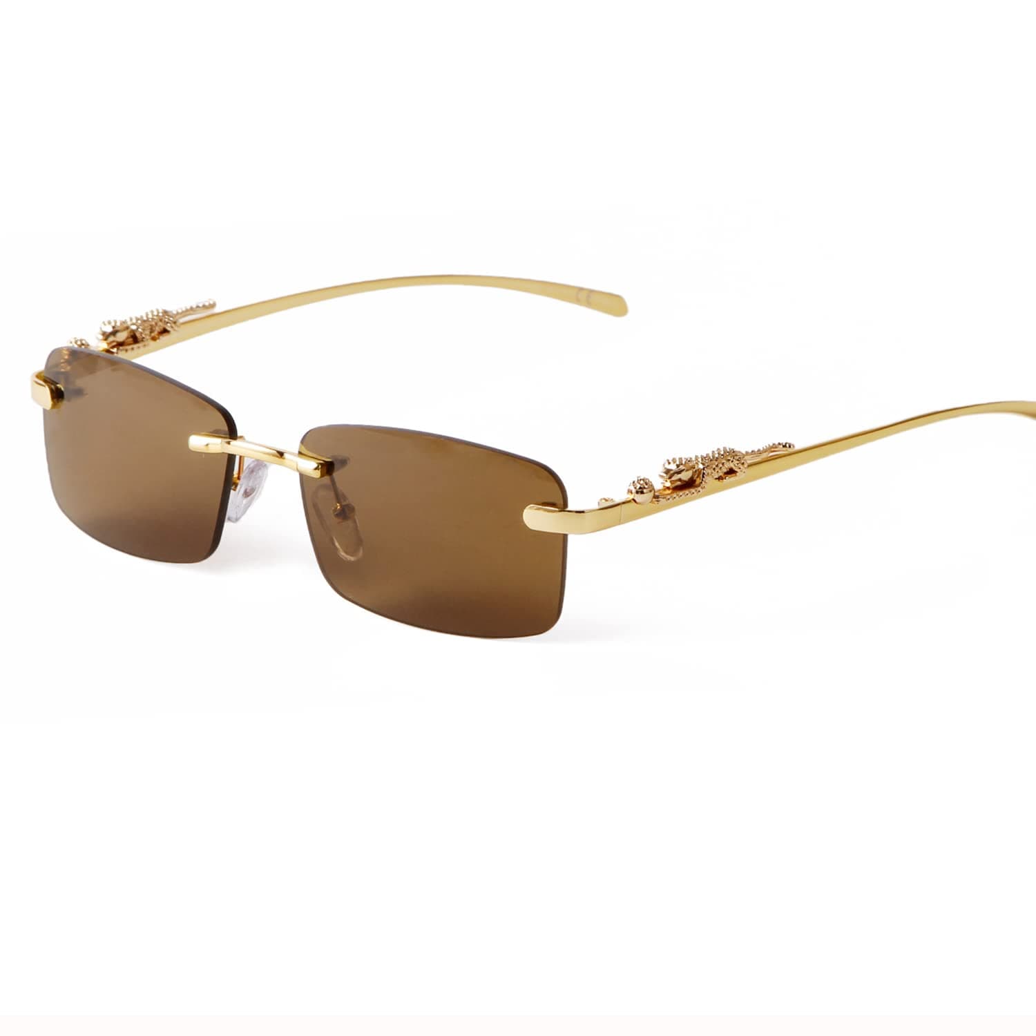 Vintage Rimless Sunglasses Retro Luxury Gold Metal Frameless Rectangle Colored Lens Sun Glasses