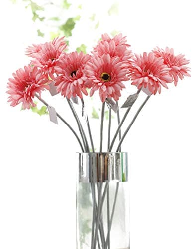Charmly 10 Pcs Artificial Gerbera Fake Daisy Flowers Flocking Stem Chrysanthemum Flower Home Wedding Party Decor 20" High Pink
