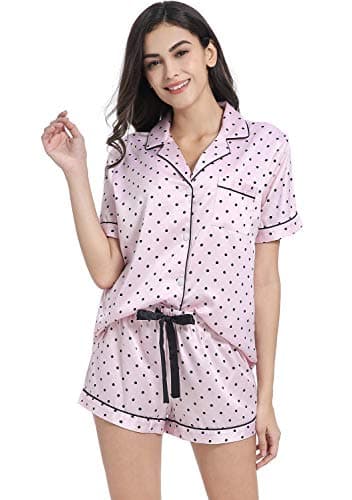 Women's Satin Pajama Set 2-Piece Sleepwear Loungewear Button Down Short Sleeve PJ Set
