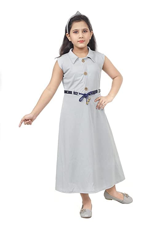 VASTRAFAB Kids Girl Grey Maxi Dress with Belt