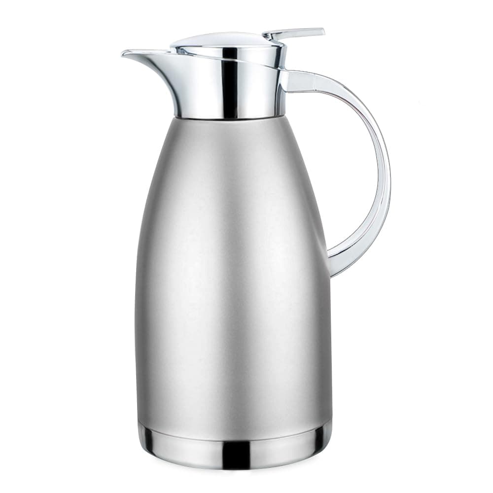 61oz Coffee Carafe Airpot Insulated Coffee Urn Stainless Steel Vacuum Thermal Pot Flask for Coffee, Hot Water, Tea, Hot Beverage - Keep 12 Hours Hot, 24 Hours Cold (Silver) …