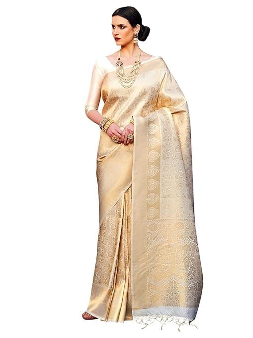 Women's Black Color Banarasi Silk Sarees With Silver Zari & Blouse Piece(bella-black-saree-03)