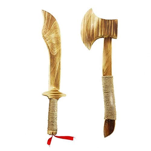 Firesofheaven Wooden Axe Wooden Knife Set Hand-Bundled Chinese Traditional Outdoor Game Hemp Rope
