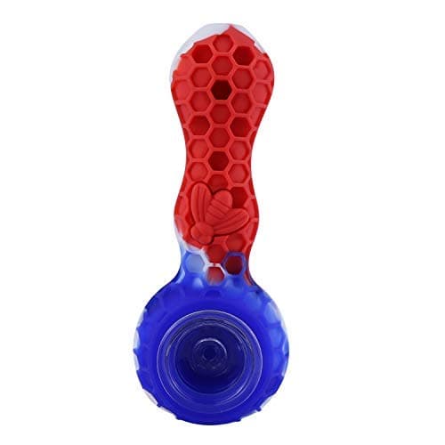 Tangren trading Indestructible Honeycomb Silicone Pipe,Silicone Spoon Tube Straw with Cleaner Cover and Decorative Bowl Interior (Red& Blue)