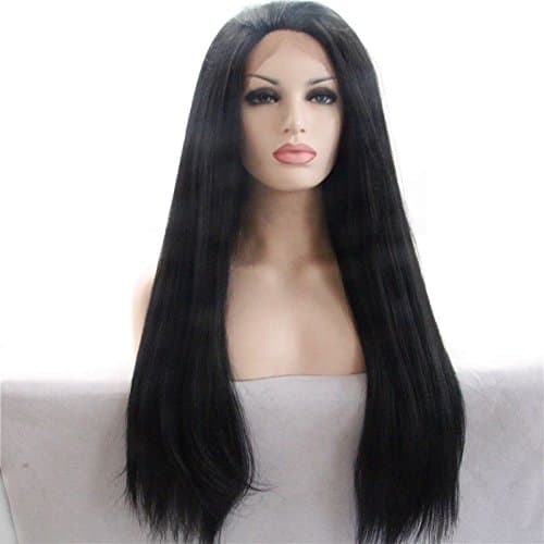 Heat Resistant Fiber Hair black color long straight dark root Synthetic lace front wig for black and white women