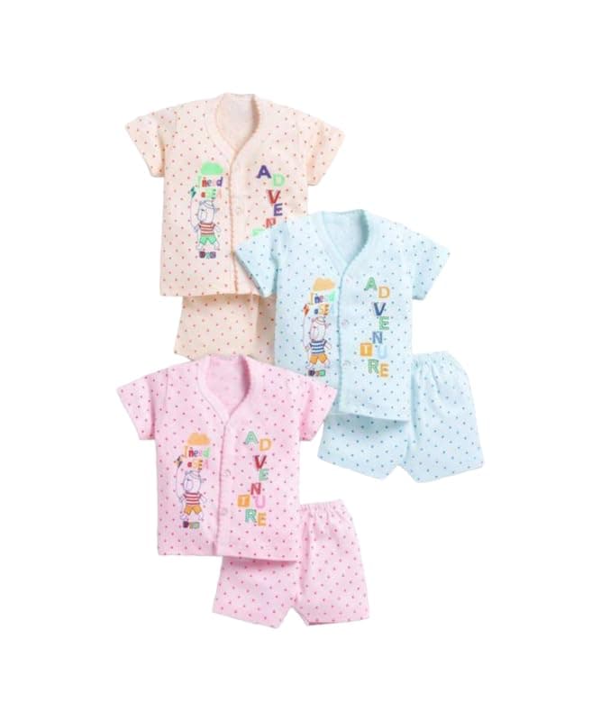 FINE.ON Baby Boy & Girl Dress Kids Cotton Cloth Printed Dress Combos Kids Half Sleeve Dress (Set of 3, Multicolor)