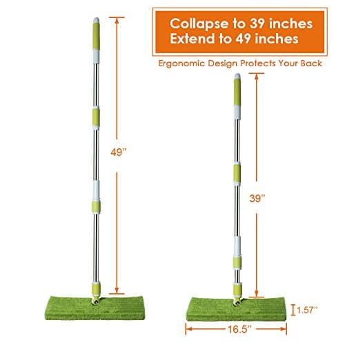 Senmo Microfiber Flat Mop, Double-sided Floor Mop for Hardwood, Laminate and Tile Flooring, 2 Mop Cloths Included