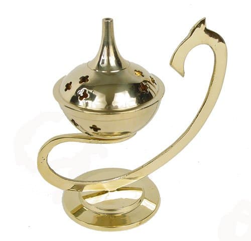 Brass Aladdin Cone Incense Holder, 6 Inches Tall with Removable Lid
