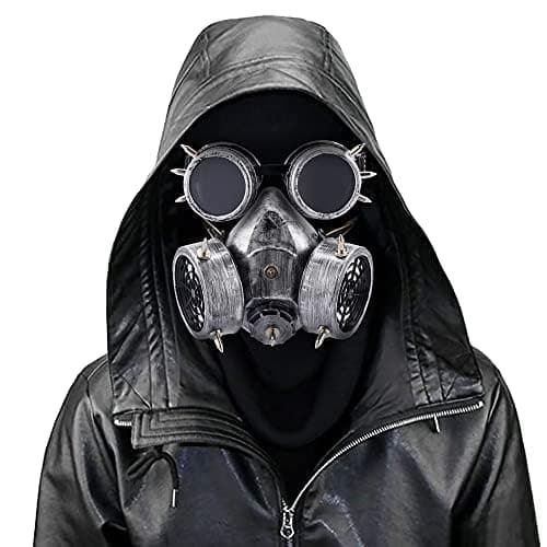 Retro Steampunk Gas Mask with Goggles Glasses,Metal Rivets Anti-Fog Haze Mask
