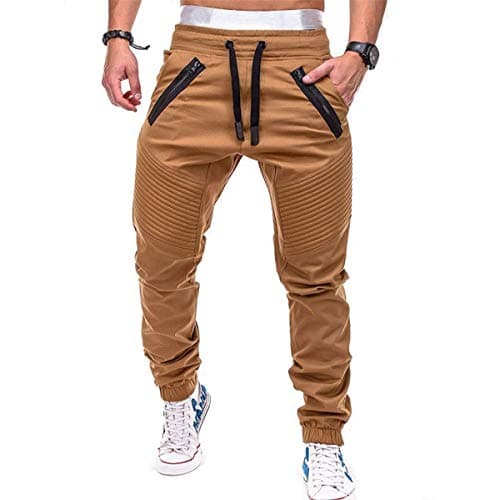 Astellarie Mens Joggers Sports Pants Fashion Athletic Drawstring Trousers Casual Slim Fit Sweatpants with Zippered Pockets