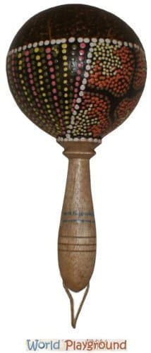 Hand Painted Brown Coconut Maraca / Rumba Shaker Instrument
