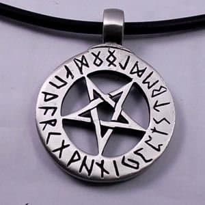 INVERTED STAR PENTAGRAM Pewter Pendant w PVC Choker Necklace