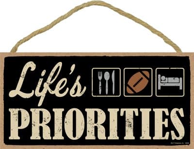 SJT ENTERPRISES, INC. Life's Priorities (Football) 5" x 10" Primitive Wood Plaque Sign (SJT94494)