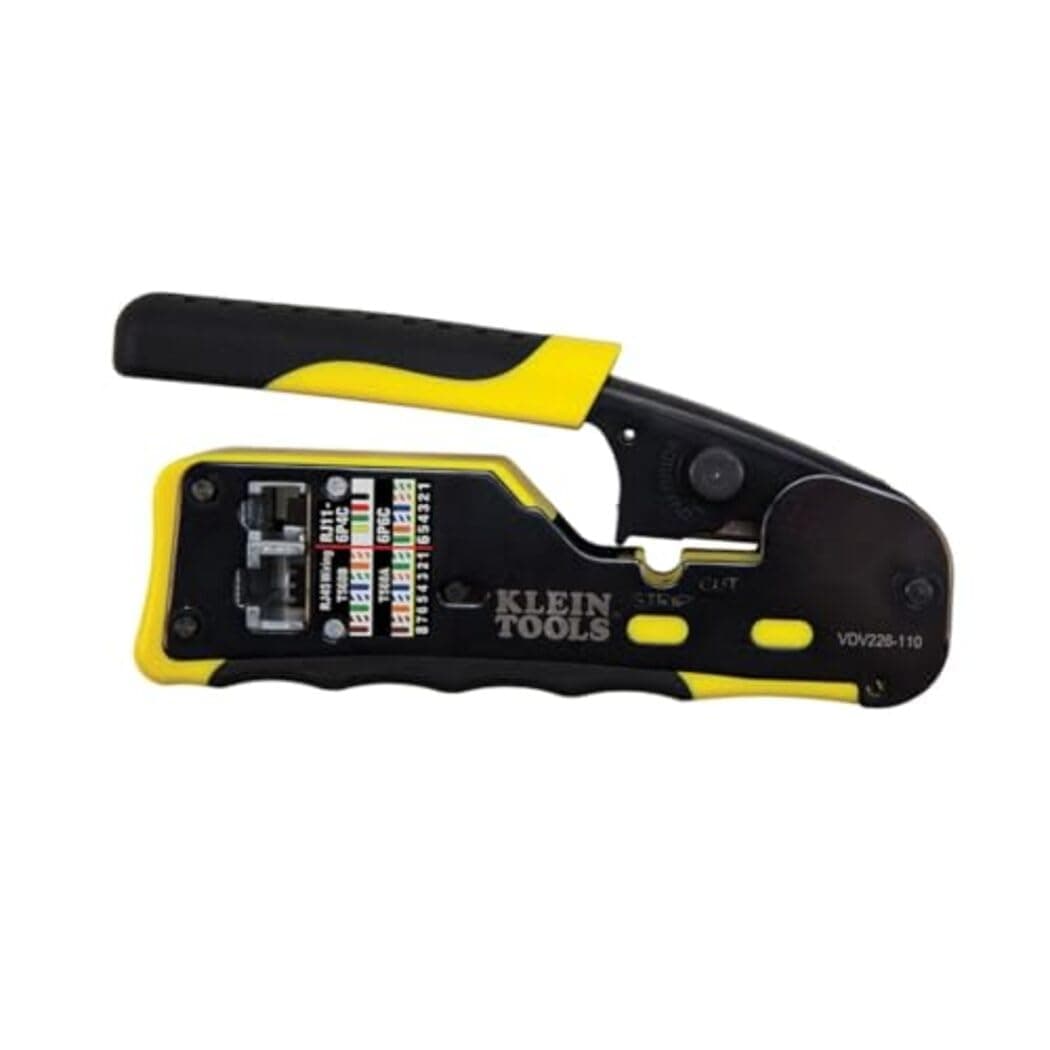 VDV226-110 Ratcheting Modular Data Cable Crimper / Wire Stripper / Wire Cutter for RJ11/RJ12 Standard, RJ45 Pass-Thru Connectors