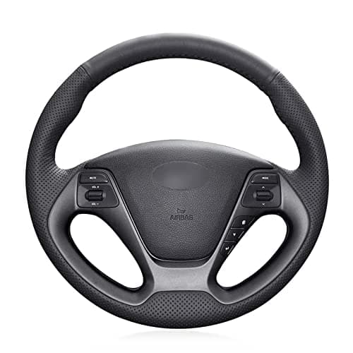 PONSNY Black Genuine leather Car Steering Wheel Cover Suitable for Kia K3 2013 K2 2015 Ceed Cee'd 2013 Cerato 2013-2015(Black Thread)