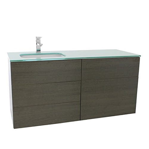 Iotti TN265 Time Bathroom Vanity with White Glass Top Wall Mounted, 47", Grey Oak