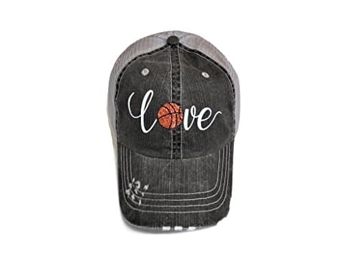 Spirit CapsWhite/Orange Glitter Basketball Love Distressed Look Grey Trucker Cap Hat Sports