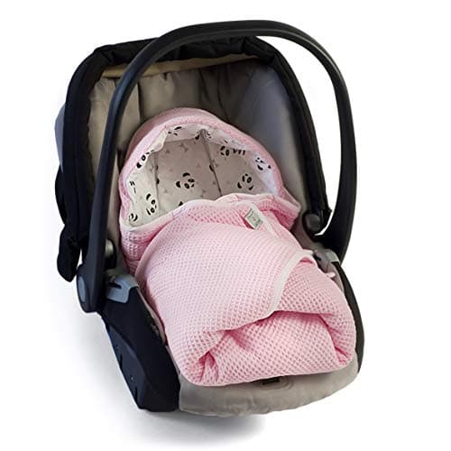 MoMika Swaddling Blanket | I'ts Perfect Road Coat I Bunting Bag I Universal Fit for Car Seat I Cybex, Maxi COSI | Stroller | Buggy or Baby Bed| 100% Cotton European Product (Pink-Panda)
