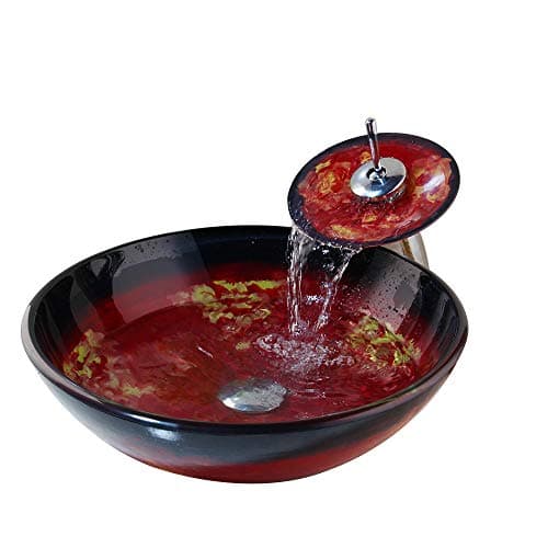 Ouboni Bathroom Vessel Sink Combo with Faucet, Glass Sink and Pop Up Drain