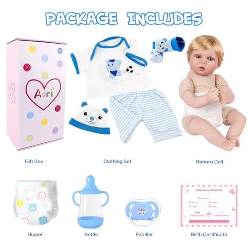 Aori Lifelike Realistic Reborn Baby Boy Doll 22 Inch Handmade Weighted Reborn Baby Doll with Bear Toy