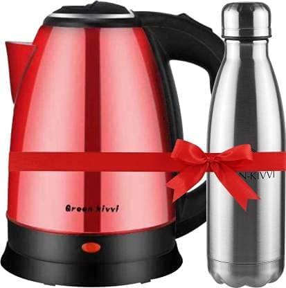 GREEN KIVVI ELECTRIC KETTLES WITH DOUBLE WALL VACUUM INSULATED 500ML FLASK (RED & BLACK + SILVER, 1.8)