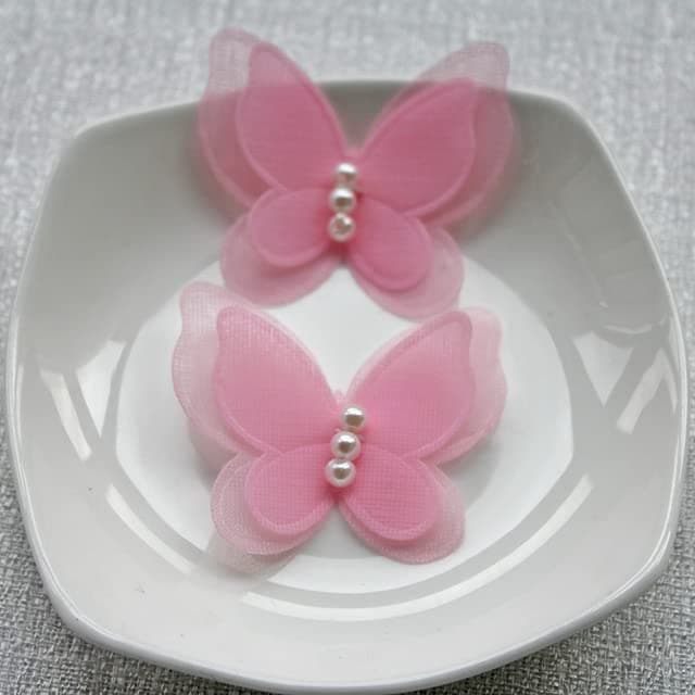 BABYKIDS - 50pcs 35x40mm Organza Fabric Butterfly Sew Pearl For Baby Girl DIY Hair Clip Accessories Patches For Decr (Pink)