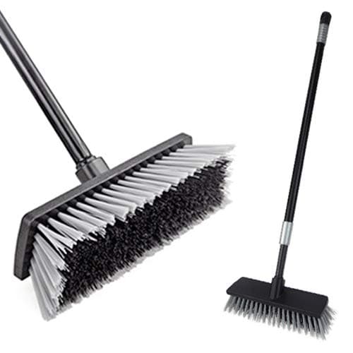 LandHope Stainless Steel, Black Push Broom Indoor Outdoor Floor Scrub Brush, Stiff Bristles with 49.6 Inches and Adjustable Long Handle