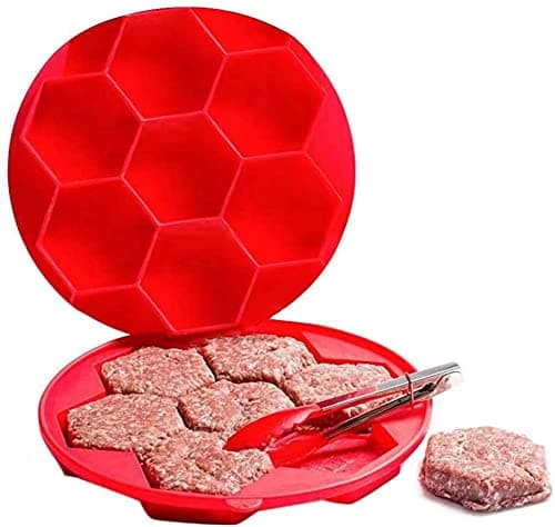 AMERTEER Hamburger Press Mold Hamburger Meat Maker Forms Press Burger Patties Maker 7-in-1Press Chef Cutlets Stuffed Hamburger Mold Grill Kitchen Tools, 7-Patty, Red