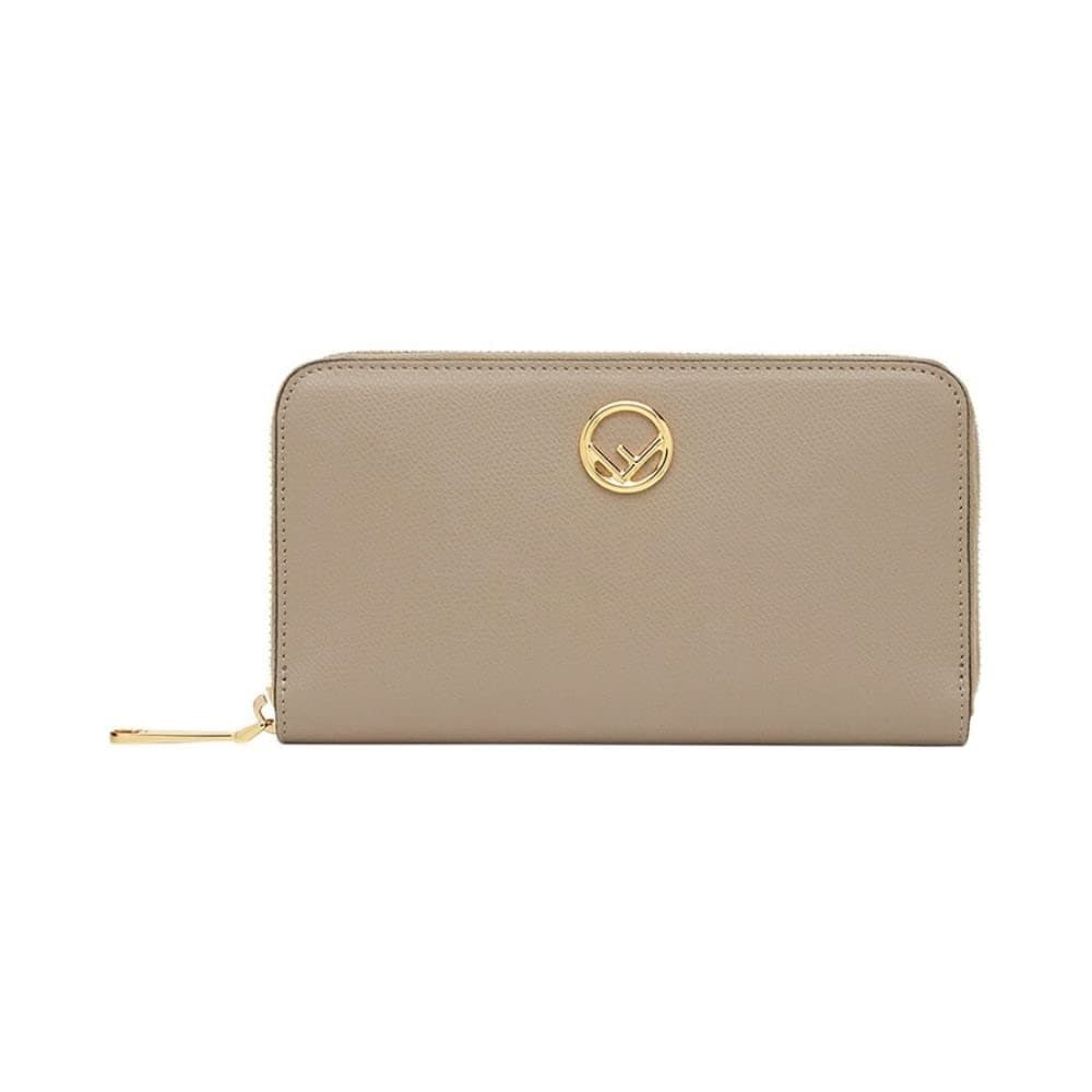 F Is Tortora Grey Calfskin Leather Zip Around Long Wallet 8M0299, Grey, Medium, Classic