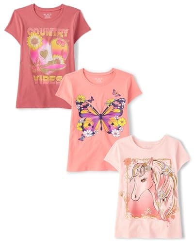 The Children's Place Girls Unicorns,Butterfly Short Sleeve Graphic T-Shirts,3 Pack