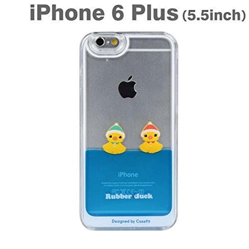 Floating Rubber Duckies in Blue Water Cute Plastic Hard Clear Cover Hard Case for iPhone 6 Plus (Couple/Hat)