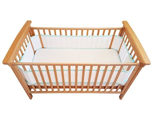 4-Sided Breathable Crib Bumper, Double Layers for Extra-Padding, Free from Entanglement Risk Design, Airflow Safe 3D Mesh Crib Liner (Mint Green)