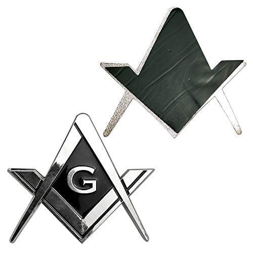 AtSKnSK Masonic Car Emblem Square Compass G Black Silver Plated Auto Decal