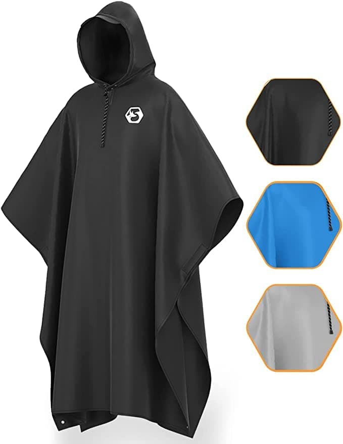 FoxelliHooded Rain Poncho â‚¬â€œ Waterproof Emergency Military Raincoat for Adult Men & Women â‚¬â€œ Lightweight, Multi-Use, Reusable Rain Gear for Hiking, Camping, Fishing, Festivals