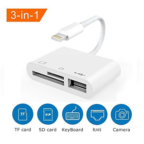 SD Card Reader, Tail & Camera Card Reader, Lightning to SD Camera Card Reader No App Needed, Support 10.3.2 or Later