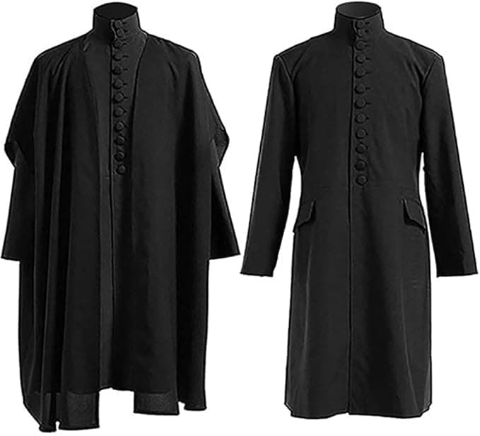 Professor Snape Costume Adult, Black Coat Snape Cape Magician Robe Deluxe Cosplay Outfit Halloween Cosplay Costume (L)