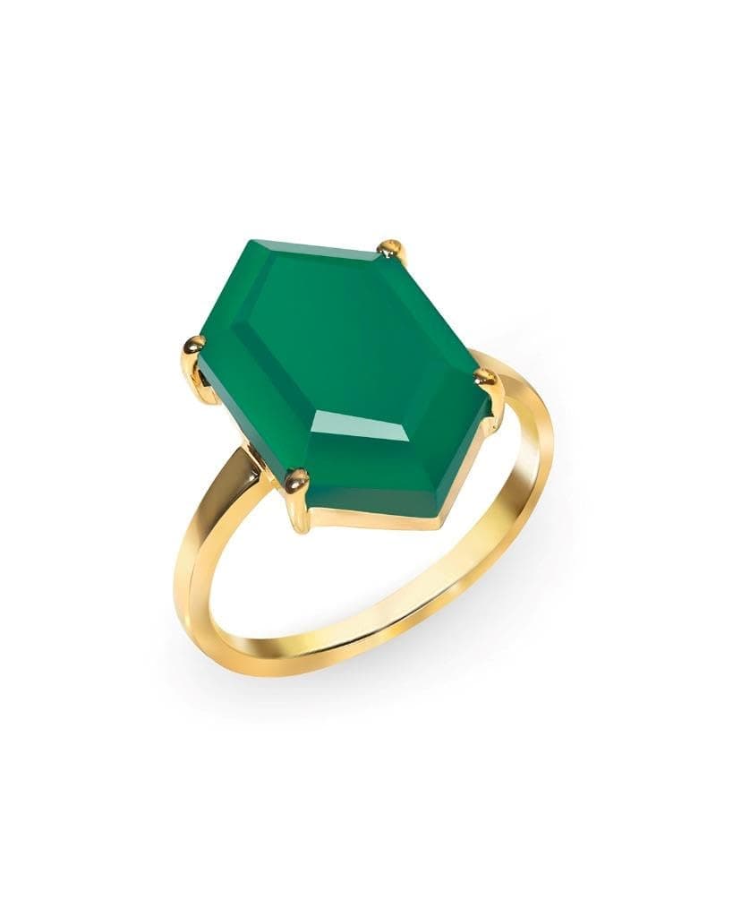YoTreasure10x16 MM Green Onyx Solitaire Ring 14k Gold Over 925 Silver