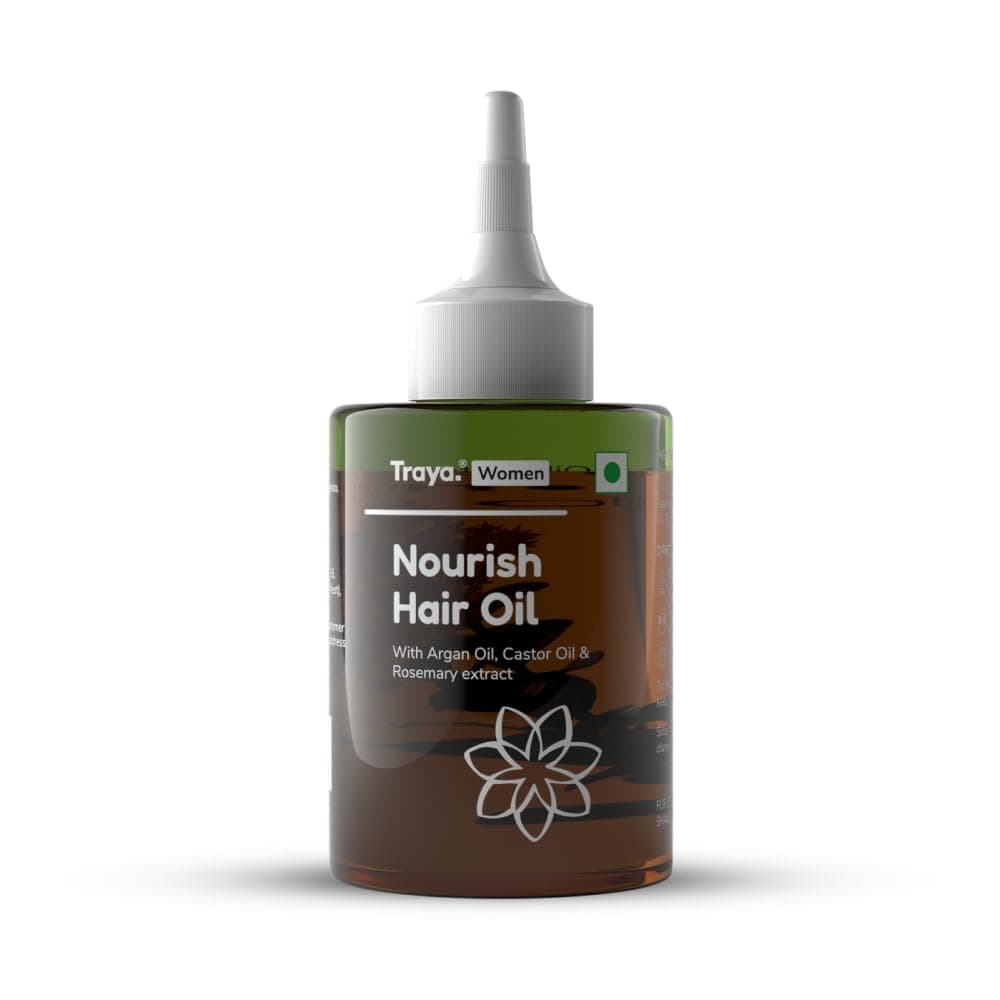 Nourish Hair Oil, Ayurvedic Oil For Nourishment & Conditioning Of Dry & Frizzy Hair, Consists Of Rosemary Extract, Bhingraj, Castor Oil, Argan Oil, For Stronger, Shinier, Thicker Hair, 100 Ml