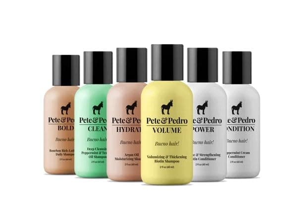 Pete & Pedro Haircare Shampoo & Conditioner Starter Samples Set | Tea Tree & Argan Oil, Biotin, Helps All Hairstyles/Types, Dandruff, Dry, Thin Hair, Travel | Shark Tank Featured, 6 2 oz. Bottles Each