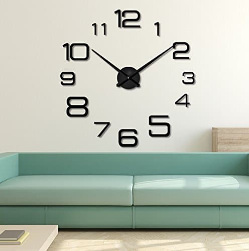 ENKANTA Wall Clock - Black 3D Frameless Large Stickers Clocks Style Watches Hours DIY Room
