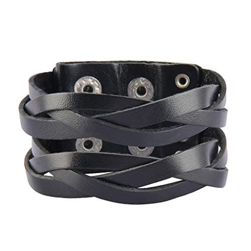 Punk Leather Wristbands for Men Bracelets Handmade Wide Cuff Bangle Braided Jewelry Black Brown Adjustable - Teen Girls Boys Punk Father's Gifts