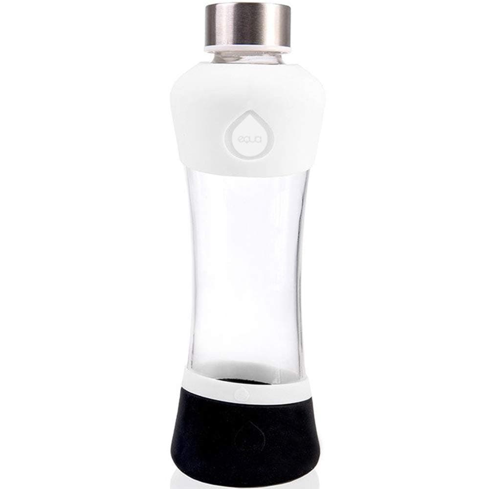 EQUAActive White Glass Bottle, 550 ml, Borosilicate Glass Bottle 0.5 L, Glass Bottle with Silicone Cover, Sports Bottle, Designer Bottle