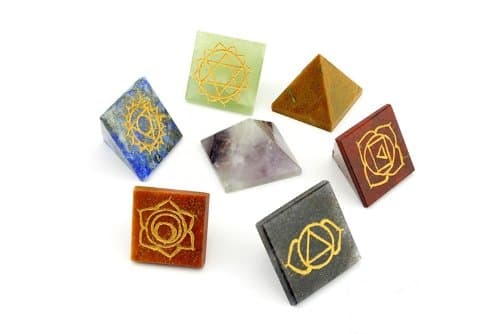 Complete 7 Chakra Engraved Pyramid Healing Gemstone Set
