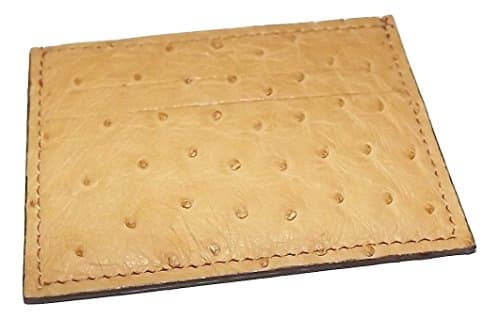 Baglioni Italia Men's Genuine Ostrich Leather Front Pocket Card Case Wallet Tan