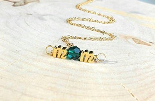 May Emerald Simulated Birthstone Mom Necklace 14K Gold Filled Mothers Day Gift